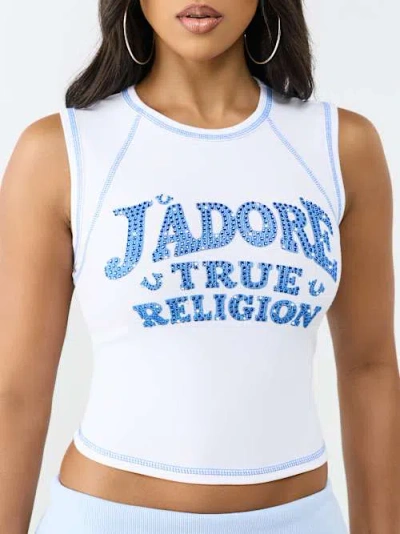 True Religion Women's Crystal J'adore Ribbed Crew Tank Top In White