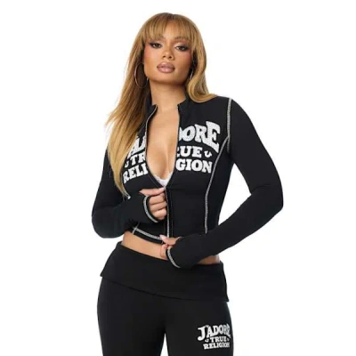 True Religion Women's Crystal J'adore Terry Zip-up Jacket In Black