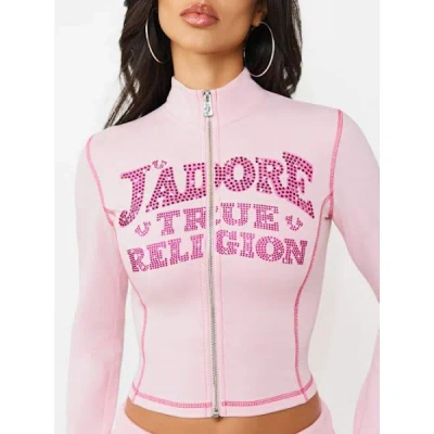 True Religion Women's Crystal J'adore Terry Zip-up Jacket In Pink