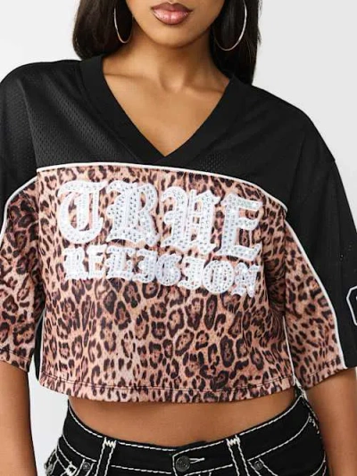True Religion Women's Crystal Leopard Jersey Top In Black