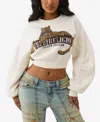 True Religion Ruched Sleeve Rhinestone Cotton Blend Sweatshirt In White
