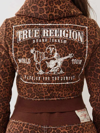 True Religion Women's Crystal Leopard Shrunken Big T Hoodie In Brown