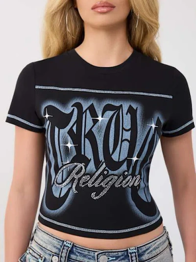 True Religion Women's Crystal Logo Baby T-shirt In Black