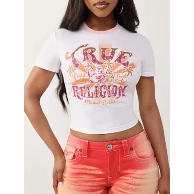 True Religion Women's Crystal Logo Baby T-shirt In White
