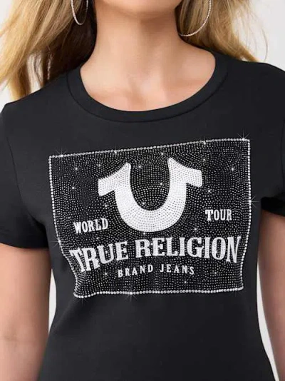 True Religion Women's Crystal Logo Classic Crewneck T-shirt In Black