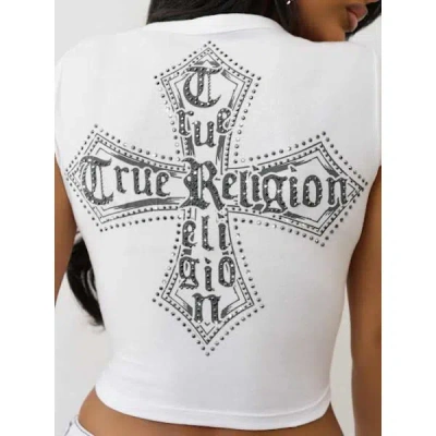 True Religion Women's Crystal Logo Crest Baby T-shirt In White
