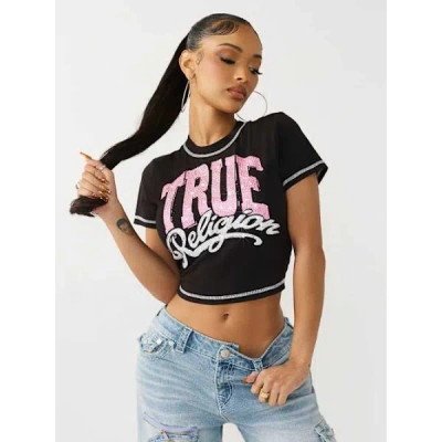 True Religion Women's Crystal Logo Crewneck Baby T-shirt In Black