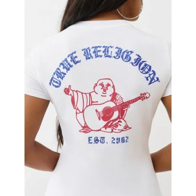True Religion Women's Crystal Logo Crewneck T-shirt In White