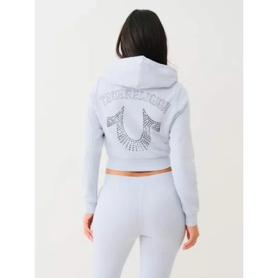 True Religion Women's Crystal Logo Crop Zip Hoodie In Blue