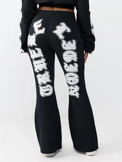 True Religion Women's Crystal Logo Flare Pant In Black