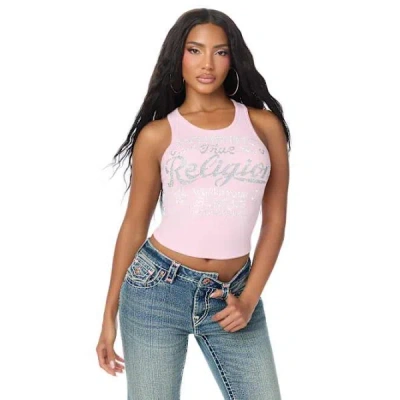 True Religion Women's Crystal Logo Ribbed Tank Top In Neutral