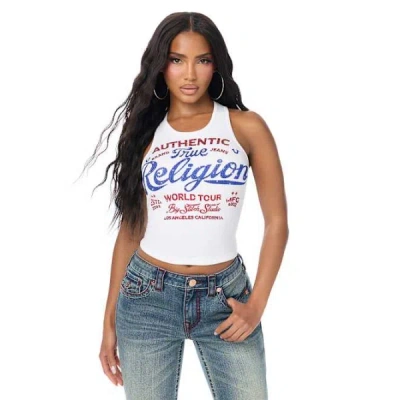 True Religion Women's Crystal Logo Ribbed Tank Top In White