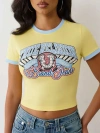 True Religion Women's Crystal Logo Ringer Baby T-shirt In Yellow