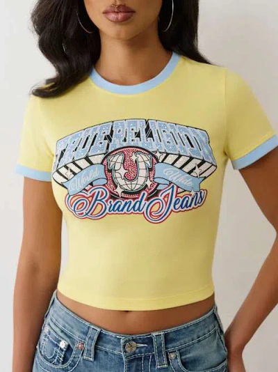 True Religion Women's Crystal Logo Ringer Baby T-shirt In Yellow