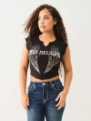 True Religion Crystal Logo Winged Notch Baby Tee In Black