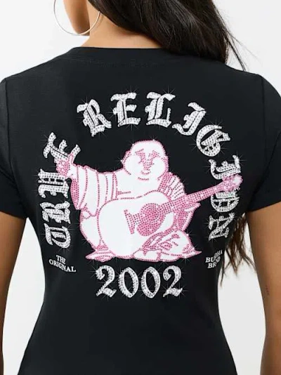 True Religion Women's Crystal Low Plunge V-neck T-shirt In Black