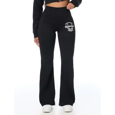 True Religion Women's Crystal Mid Rise Big T Bootcut Sweatpant In Black