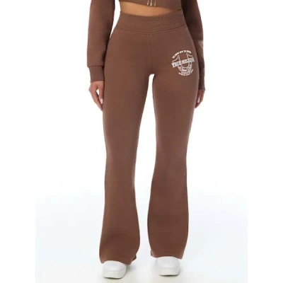 True Religion Women's Crystal Mid Rise Big T Bootcut Sweatpant In Brown