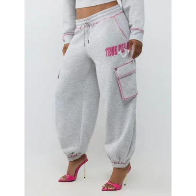 True Religion Women's Crystal Mid Rise Cargo Baggy Jogger Pants In White