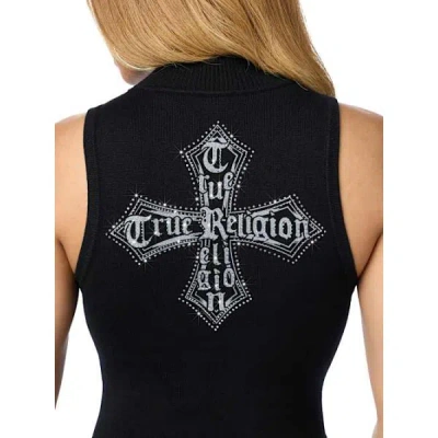 True Religion Women's Crystal Mockneck Sweater Tank Top In Black