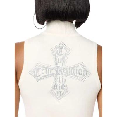 True Religion Women's Crystal Mockneck Sweater Tank Top In White
