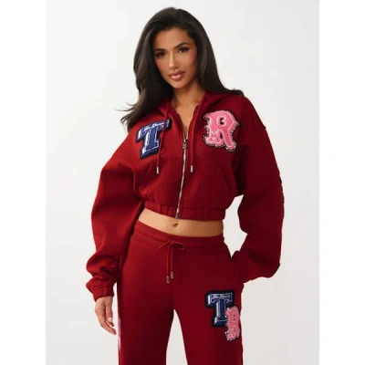 True Religion Women's Crystal Patch Girlfriend Zip Hoodie In Red