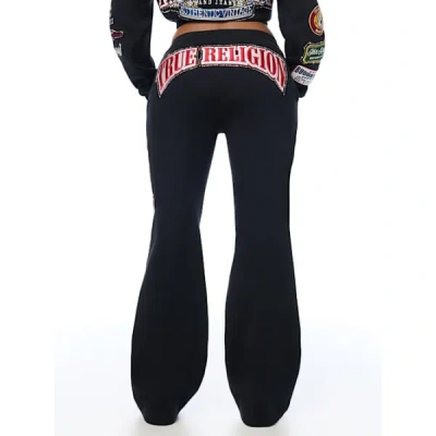 True Religion Women's Crystal Patch Mid Rise Straight Leg Sweatpant In Black