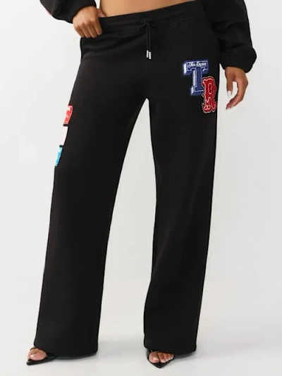 True Religion Women's Crystal Patch Straight Leg Sweatpant In Black