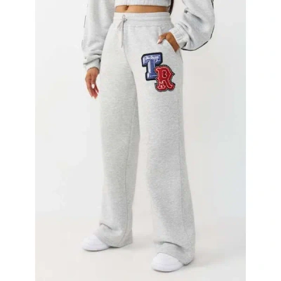 True Religion Women's Crystal Patch Straight Leg Sweatpant In Gray