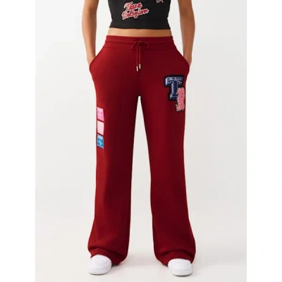 True Religion Women's Crystal Patch Straight Leg Sweatpant In Red