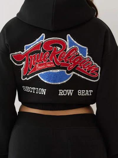True Religion Women's Crystal Patch Zip Hoodie In Black