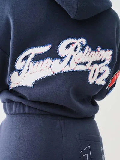 True Religion Women's Crystal Patch Zip Varsity Hoodie In Blue