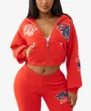 True Religion Women's Crystal Patched Zip Hoodie In Red