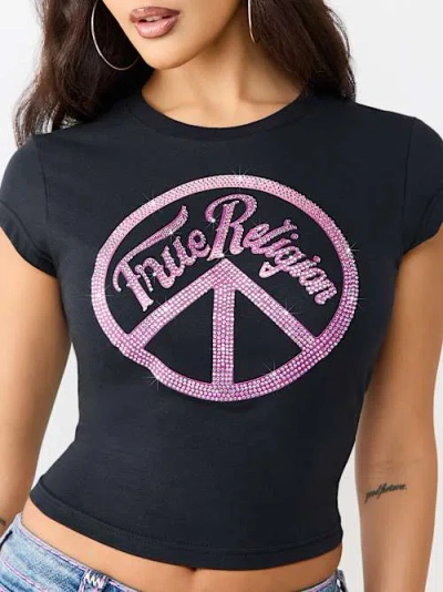 True Religion Women's Crystal Peace Sign Baby T-shirt In Black