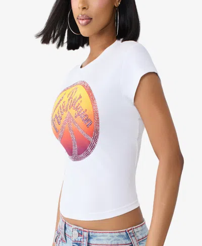 True Religion Women's Crystal Peace Sign Baby T-shirt In White