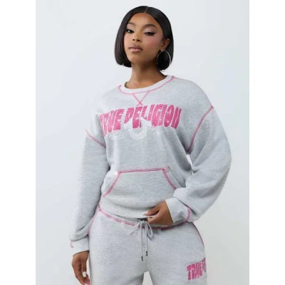 True Religion Women's Crystal Relaxed Sweatshirt In Gray