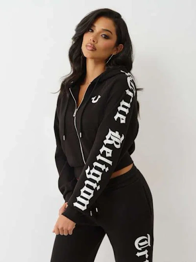 True Religion Women's Crystal Relaxed Zip Hoodie In Black