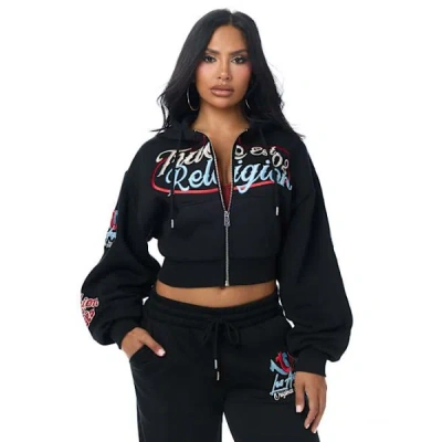 True Religion Women's Crystal Relaxed Zip Hoodie In Black
