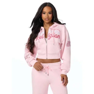 True Religion Women's Crystal Relaxed Zip Hoodie In Pink
