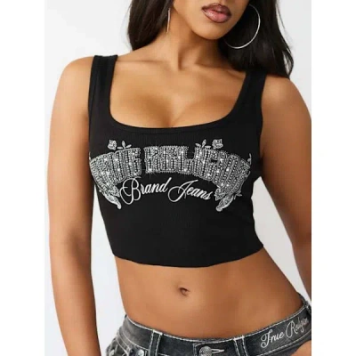 True Religion Women's Crystal Ribbed Tank Top In Black
