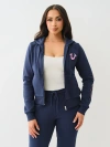 True Religion Women's Crystal Script Logo Zip Hoodie In Blue