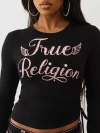 True Religion Women's Crystal Side Rouch Baby Long Sleeve T-shirt In Black