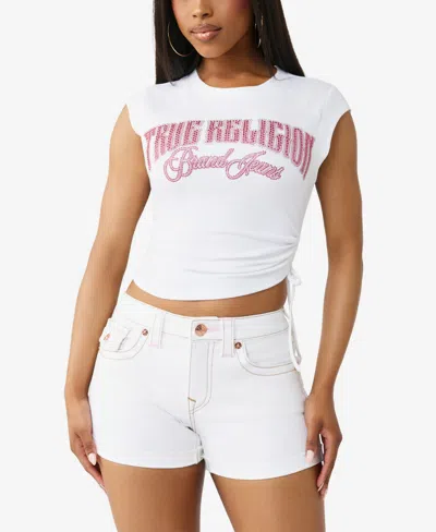 True Religion Women's Crystal Side Ruch Baby Top In White