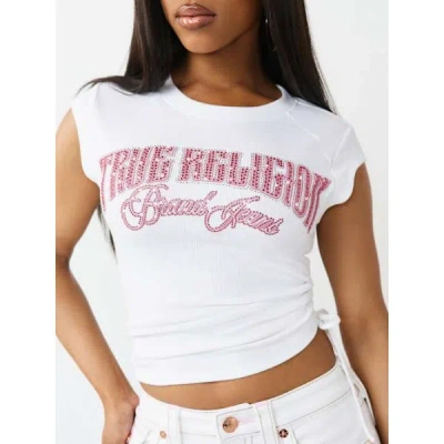 True Religion Women's Crystal Side-ruched Baby T-shirt In White