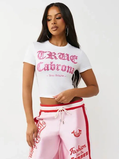 True Religion Women's Crystal Slogan Baby T-shirt In Pink
