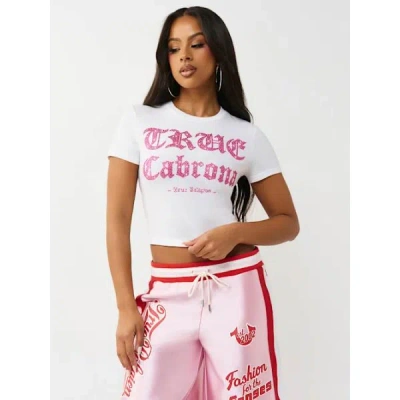 True Religion Women's Crystal Slogan Baby T-shirt In White