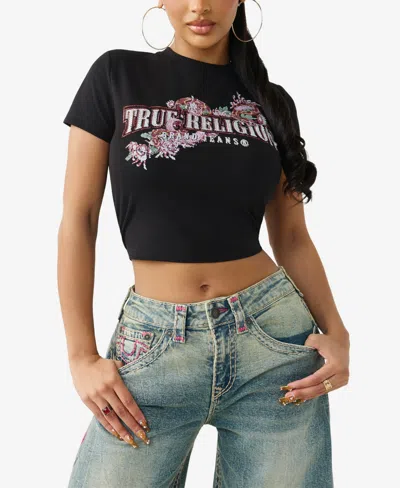 True Religion Women's Crystal Snake Baby T-shirt In Black