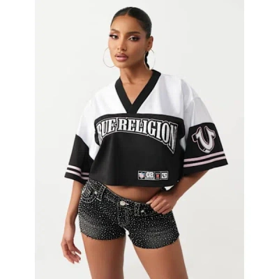 True Religion Women's Crystal Sporty Jersey Shirt In Black