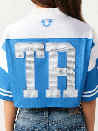 True Religion Women's Crystal Sporty Jersey Shirt In Blue