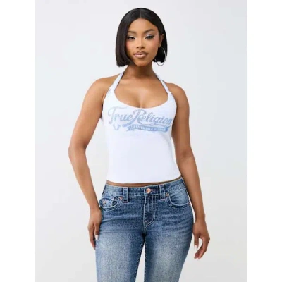 True Religion Women's Crystal Strappy Halter Tank Top In White